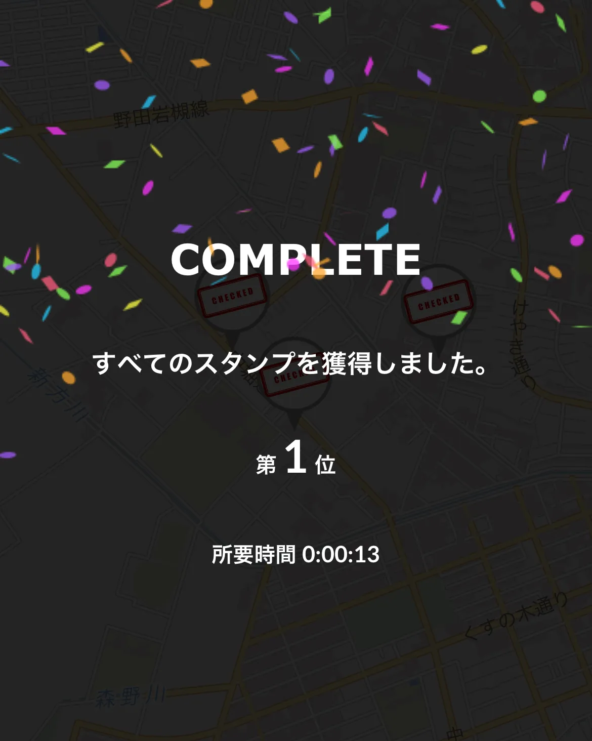 順位と所要時間を表示